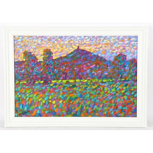 350 - Paul Stephens, oil on board, Glastonbury Tor Hill, signed and inscribed verso, 41cm x 61cm, framed