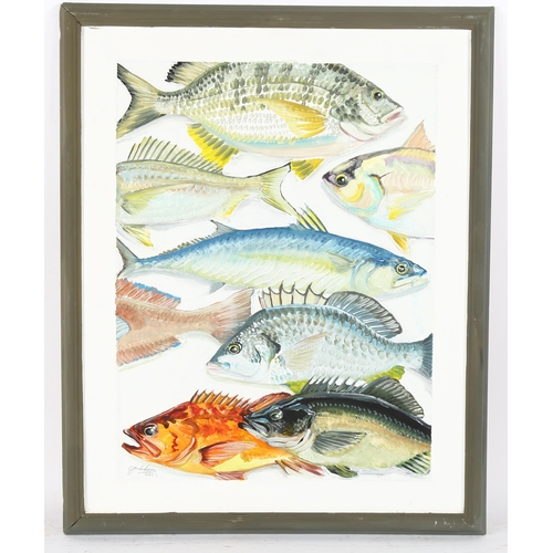 355 - Clive Fredriksson, oil on board, sea fish, 70cm x 54cm, framed