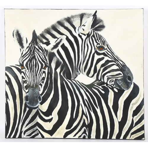 356 - Clive Fredriksson, oil on canvas, zebra, 70cm x 75cm, unframed