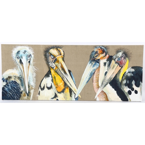 358 - Clive Fredriksson, oil on canvas, marabu storks, 47cm x 120cm, unframed