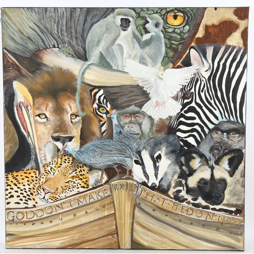 361 - Clive Fredriksson, oil on canvas, Noah's Ark, 113cm x 113cm, unframed