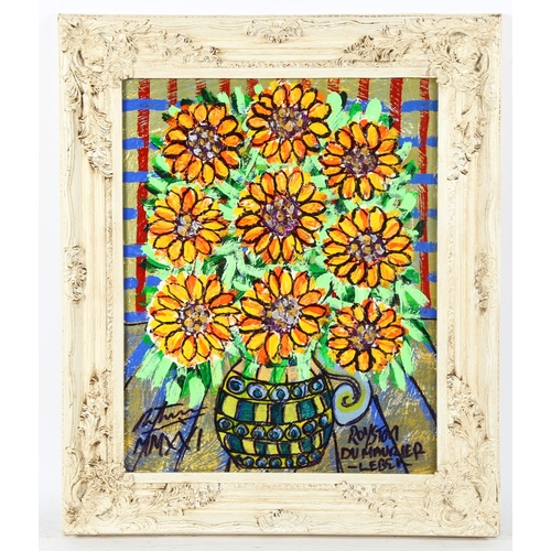 364 - Royston Du Maurier-Lebek, acrylic on canvas, sunflowers, 50cm x 40cm, framed