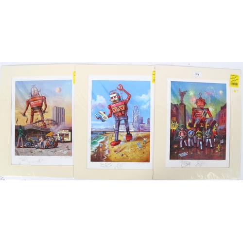 372 - Raymond Campbell, 3 unique coloured prints, including Bonfire Boys Lewes, all signed in pencil, imag... 