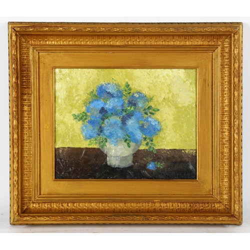 373 - 20th century oil on panel, still life, indistinctly signed, 24cm x 29cm, framed