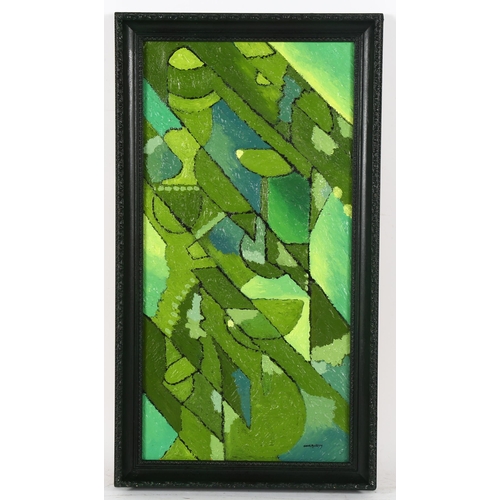 374 - Carol Maddison, oil on canvas, abstract, 62cm x 32cm, framed