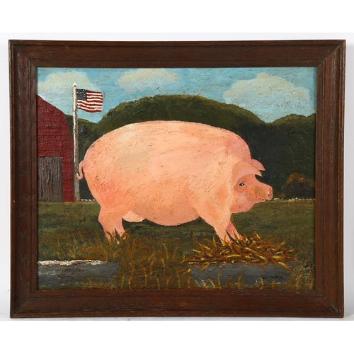 378 - Carol Maddison, oil on board, pig, 30cm x 37cm, framed