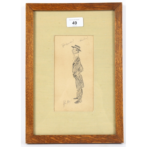 49 - Phil May, original pen and ink illustration, 18cm x 9cm, framed