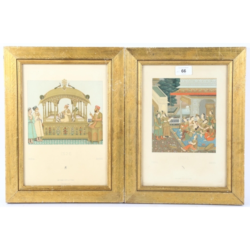 66 - Indian School, pair of 19th century lithographs, court scenes, sheet size 28cm x 20cm, framed