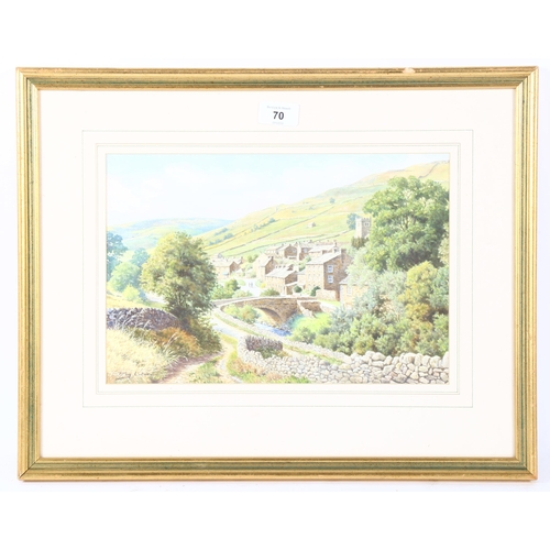 70 - Roy Lutner, watercolour, Muker Yorkshire Dales, signed, 22cm x 32cm, framed