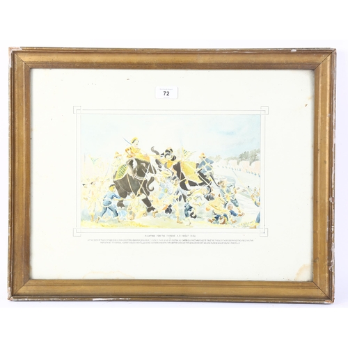 72 - M R Chirin, watercolour, Asian battle scene, signed and dated 1920, image 20cm x 32cm, framed