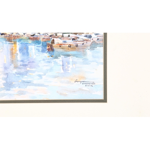 74 - Watercolour, Singapore harbour, indistinctly signed, 27cm x 37cm, framed