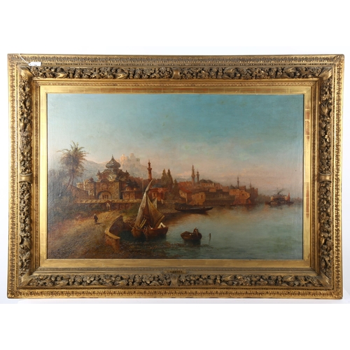 76 - N Caroli, 19th century oil on canvas, Continental harbour scene, signed, 66cm x 103cm, original fram... 