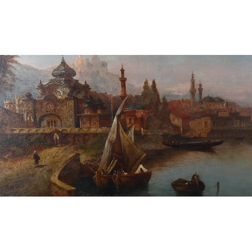 76 - N Caroli, 19th century oil on canvas, Continental harbour scene, signed, 66cm x 103cm, original fram... 