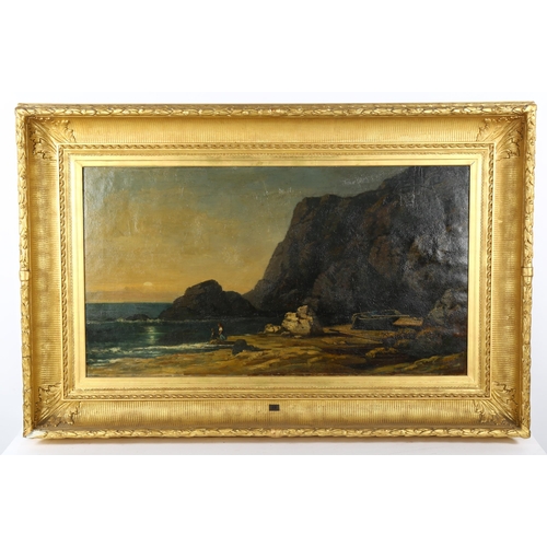 78 - Baron Hubard De Lyoncourt (exhibited 1869 - 1884), large oil on canvas, children in a rocky cove, Vi... 