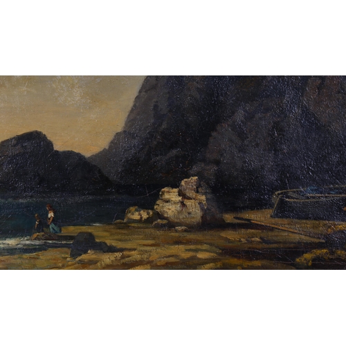 78 - Baron Hubard De Lyoncourt (exhibited 1869 - 1884), large oil on canvas, children in a rocky cove, Vi... 