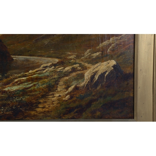 79 - 19th century oil on canvas, mountain river landscape, unsigned, 60cm x 100cm, original frame