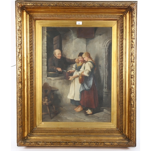 85 - Victor Calderon, oil on canvas, scene at the monastery, signed, 70cm x 50cm, original frame