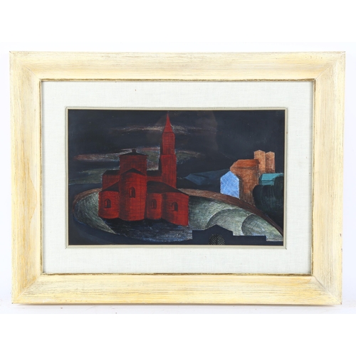 88 - Mid-20th century mixed media, Romanesque church at Segovia, unsigned, 24cm x 39cm, framed