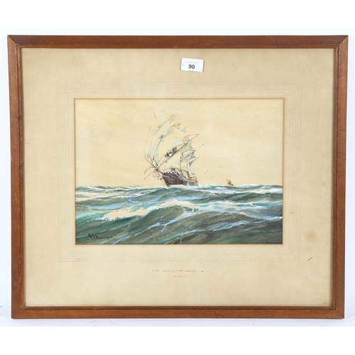 90 - Arthur Bell, pair of watercolours, marine scenes, signed, 27cm x 37cm, framed