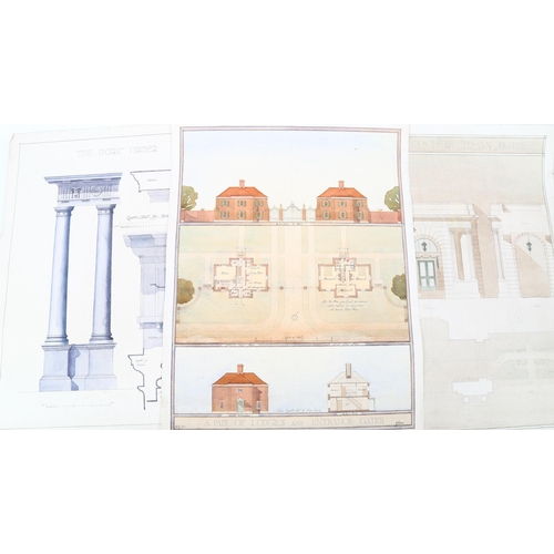 96 - G J Farmer, folder of watercolours and drawings, early 20th century architectural studies