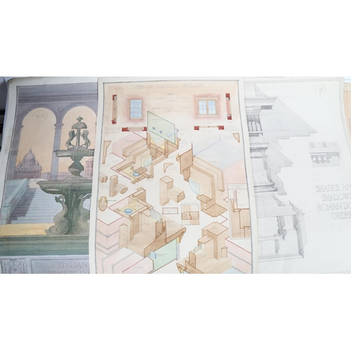 96 - G J Farmer, folder of watercolours and drawings, early 20th century architectural studies