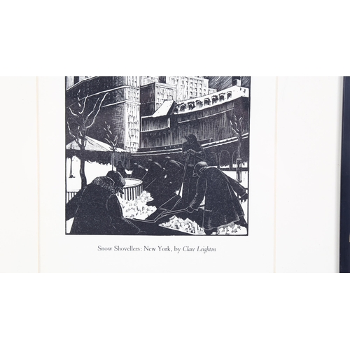 99 - Clare Leighton, woodcut print, snow shovelers New York, image 21cm x 15cm, and 2 other woodcuts by t... 