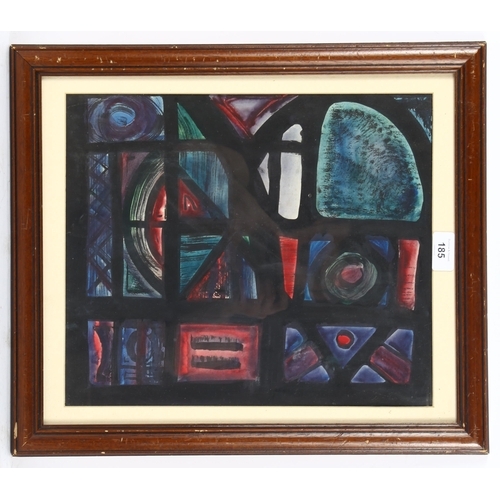 185 - Circle of Ceri Richards, mid-20th century watercolour, stained glass window design, signed, 37cm x 3... 