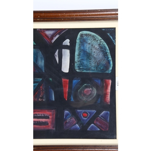 185 - Circle of Ceri Richards, mid-20th century watercolour, stained glass window design, signed, 37cm x 3... 