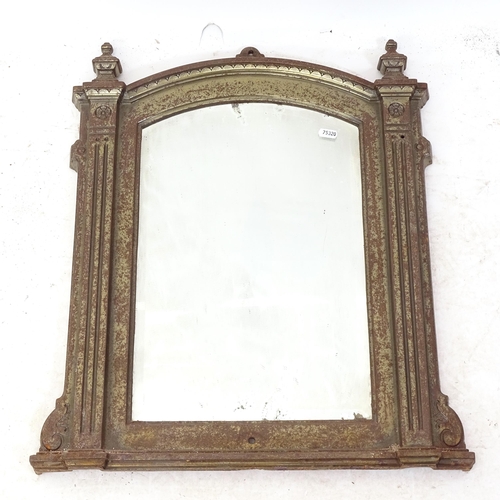 2299 - A cast-iron and brass-framed wall mirror, converted from a fireplace, W54cm, H60cm, and a carved mah... 