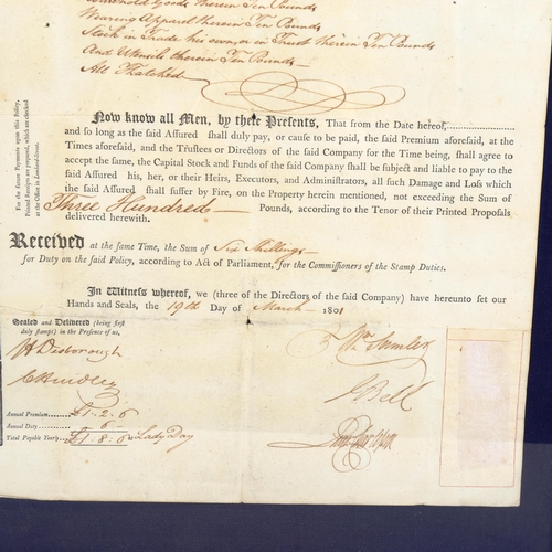 103 - An early 19th century Phoenix Policy of Assurance document, dated 19th March 1801, framed, overall 7... 