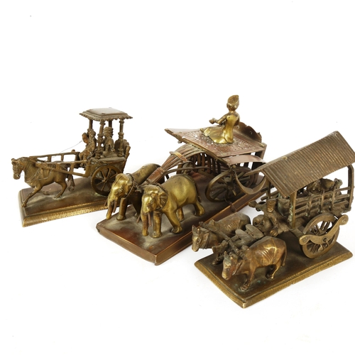 106 - 3 Eastern cast-brass cart figures, largest length 16cm (3)