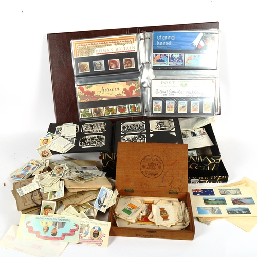 132 - Vintage cigarette cards, First Day Cover postage stamps etc (boxful)