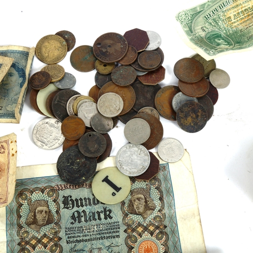 161 - Various world coins and banknotes, including French and German