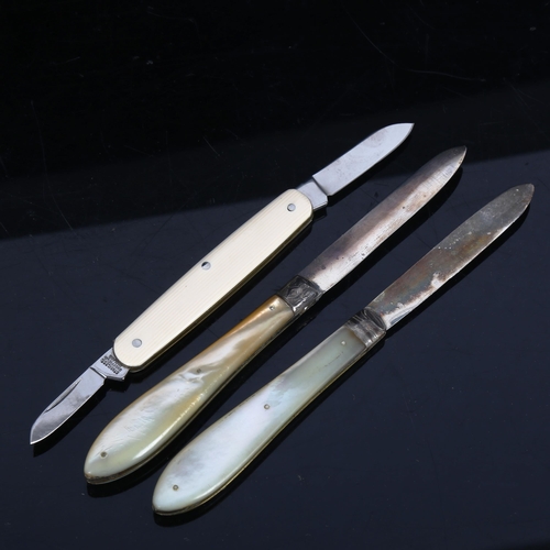 164 - 3 fruit knives, including 2 mother-of-pearl handled with silver blades (3)