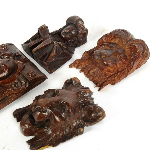 179 - A group of 4 x 18th/19th century carved oak figurehead furniture mounts, largest height 15cm (4)