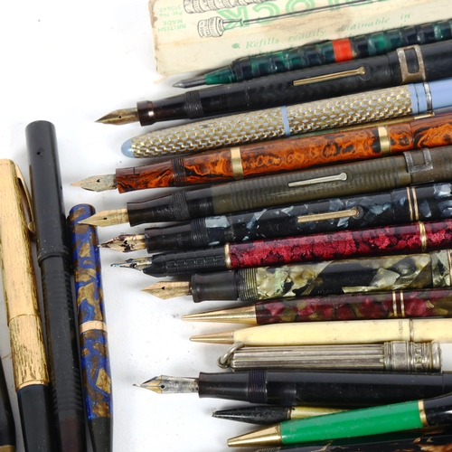 202 - Various pens and pencils, including yellow enamel, silver Sampson Mordan & Co propelling pencil etc ... 