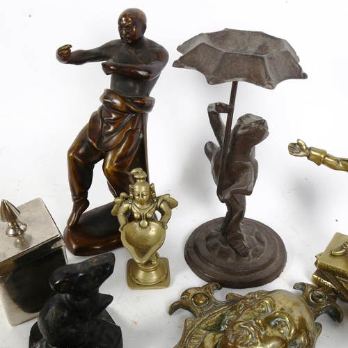 216 - Various brass ornaments, frog candle holder etc