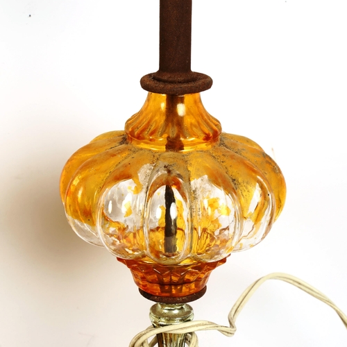 235 - A pair of brass and amber glass table lamps, height excluding fitting 40cm