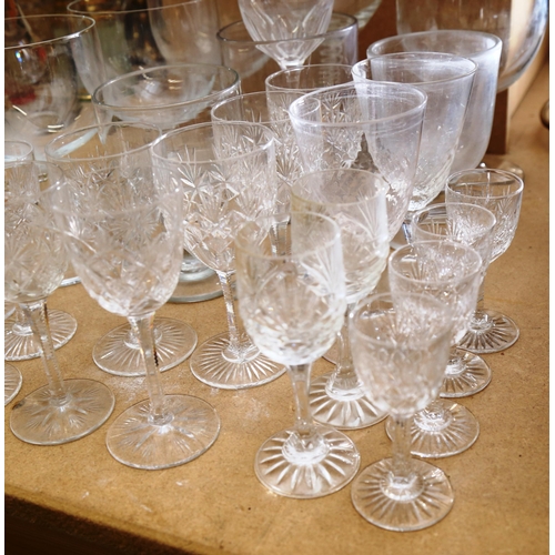 236 - Various drinking glasses, including Georgian ale glass with folded foot, large goblet with milk twis... 