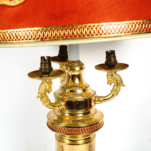 278 - An ornate gilt-brass table lamp and shade, height 72cm