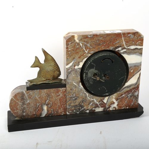 363 - An Art Deco marble and spelter mantel clock, width 33cm