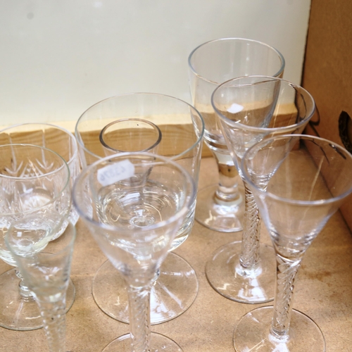 368 - Various drinking glasses, including pair with air twist stem etc