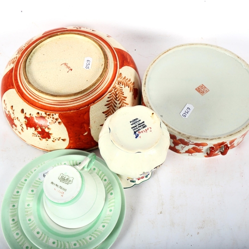 380 - A Japanese porcelain bowl, a similar dish and cover, Art Deco Shelley tea cup saucer and cake plate ... 