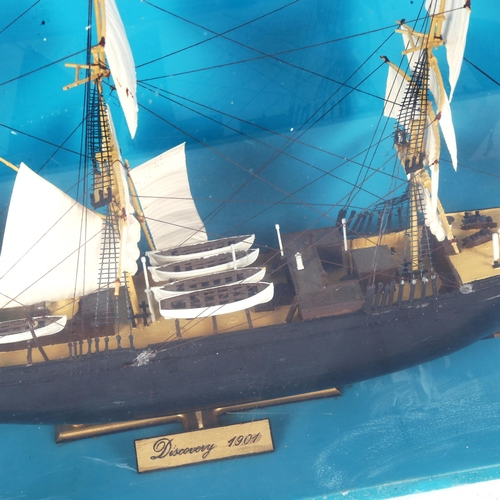 402 - A small scale model Discovery 1901 ship, in perspex case, width 61cm