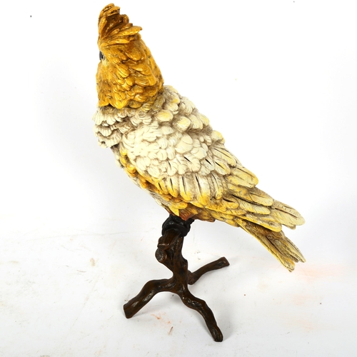 406 - A large reproduction cold painted bronze figural parakeet bird sculpture, height 30cm