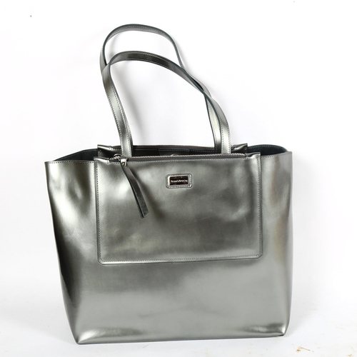 62 - RUSSELL & BROMLEY - a near-new blueish grey leather shoulder bag, with dust cover