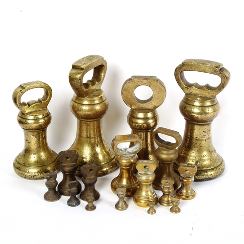 68 - A graduated set of cast-brass bell balance scale weights, from 7lb to a quarter of an ounce