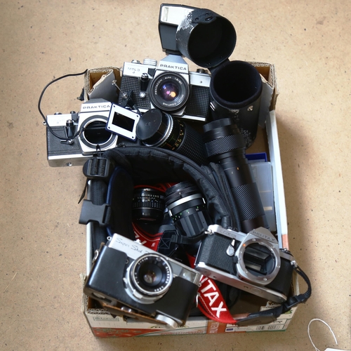 80 - Various Vintage cameras and accessories, including Praktica MTL3, Pentax ME Super, and various lense... 