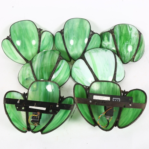 317 - A set of 7 Art Deco style green marbled glass wall light fittings, width 26cm