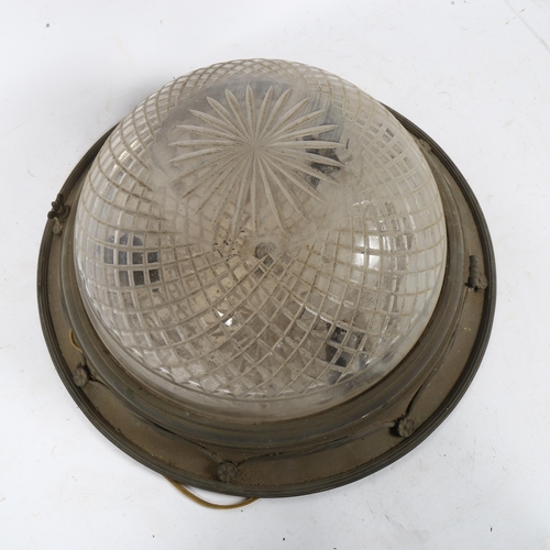 318 - A brass-framed cut-glass ceiling light fitting, diameter 40cm